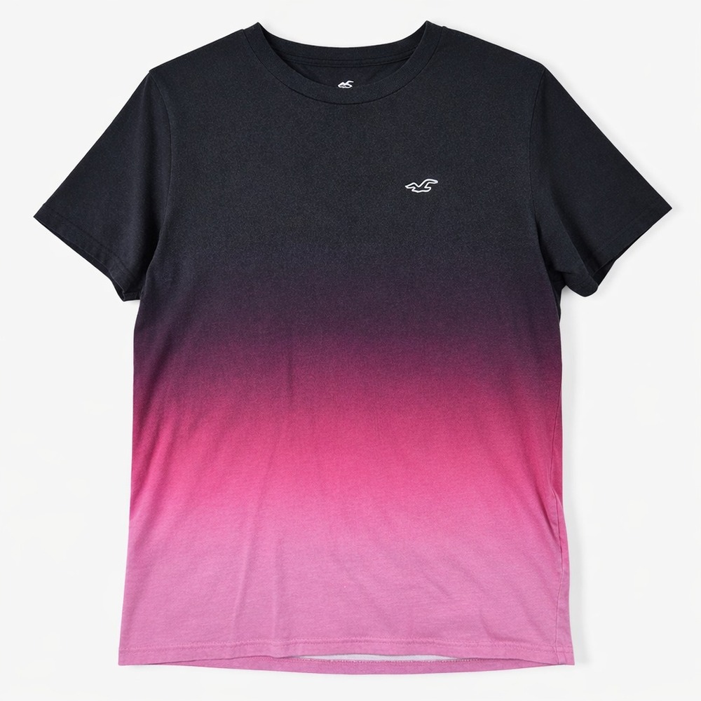 Hollister Women's Ombre T Shirt Large Black Pink Logo‎ Crew Neck Cotton